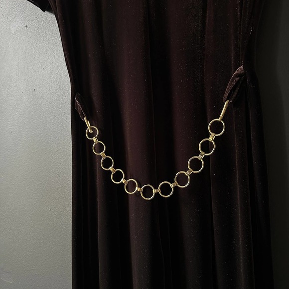 Panache Vintage Deep Brown Velvet Jumpsuit with Waist Chain Size 4 - Picture 4 of 12